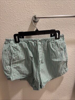 Madewell Poplin Mint and White Striped Drawstring Shorts